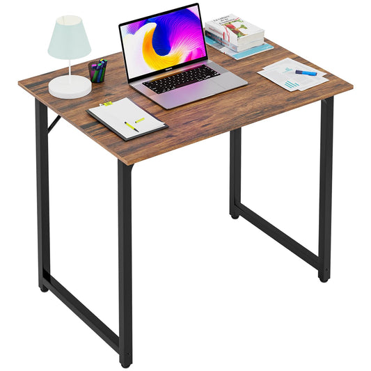 PayLessHere 32 inch Computer Desk,Office Desk with Metal Frame,Modern Simple Style for Home Office Study,Writing for Small Space,Brown