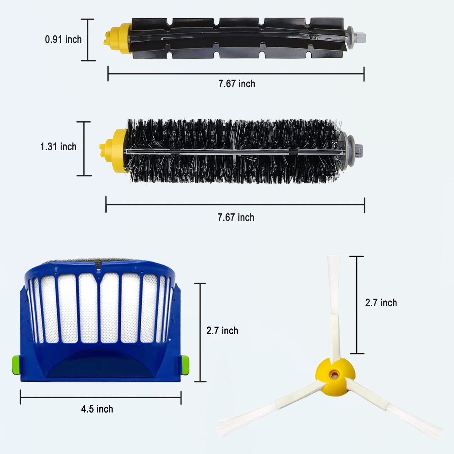 9 Pack Replacement Parts Accessories for irobot Roomba 600 500 Series 694 675 676 692 695 677 671 655 645 690 680 660 650 620 614 595 585 564 robot, 4 Filter 4 Side Brush 1Bristle&1Beater Brush