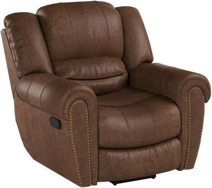 CANMOV Leather Recliner Chair, Classic and Traditional Manual Recliner Chair with Comfortable Arms and Back Single Sofa for Living Room, Nut Brown