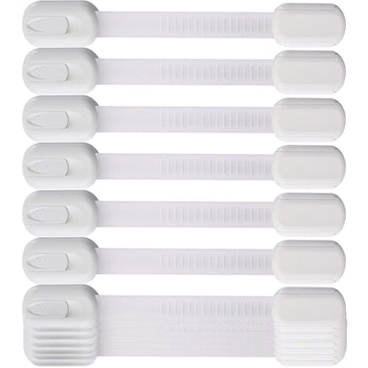 6 Pack Vmaisi Multi-Use Adhesive Straps Locks - Childproofing Baby Proofing Cabinet Latches for Drawers, Fridge, Dishwasher, Toilet Seat, Cupboard, Oven,Trash Can, No Drilling (White) (6)