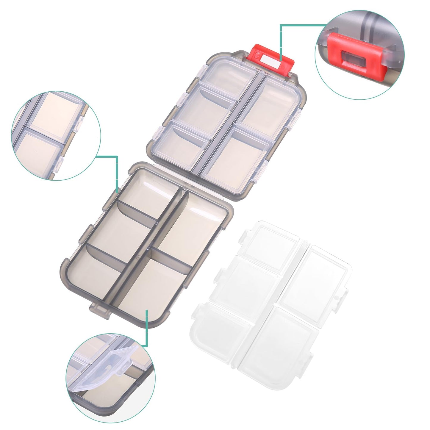 1Pack Travel Pill Organizer - 10 Compartments Pill Case, Compact and Portable Pill Box, Perfect for On-The-Go Storage, Pill Holder for Purse Gray