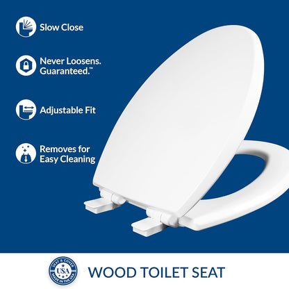 Mayfair Kendall Toilet Seat, Slow Close, Non Slip Premium Wood, Easy Clean, Easy Install, Elongated, White