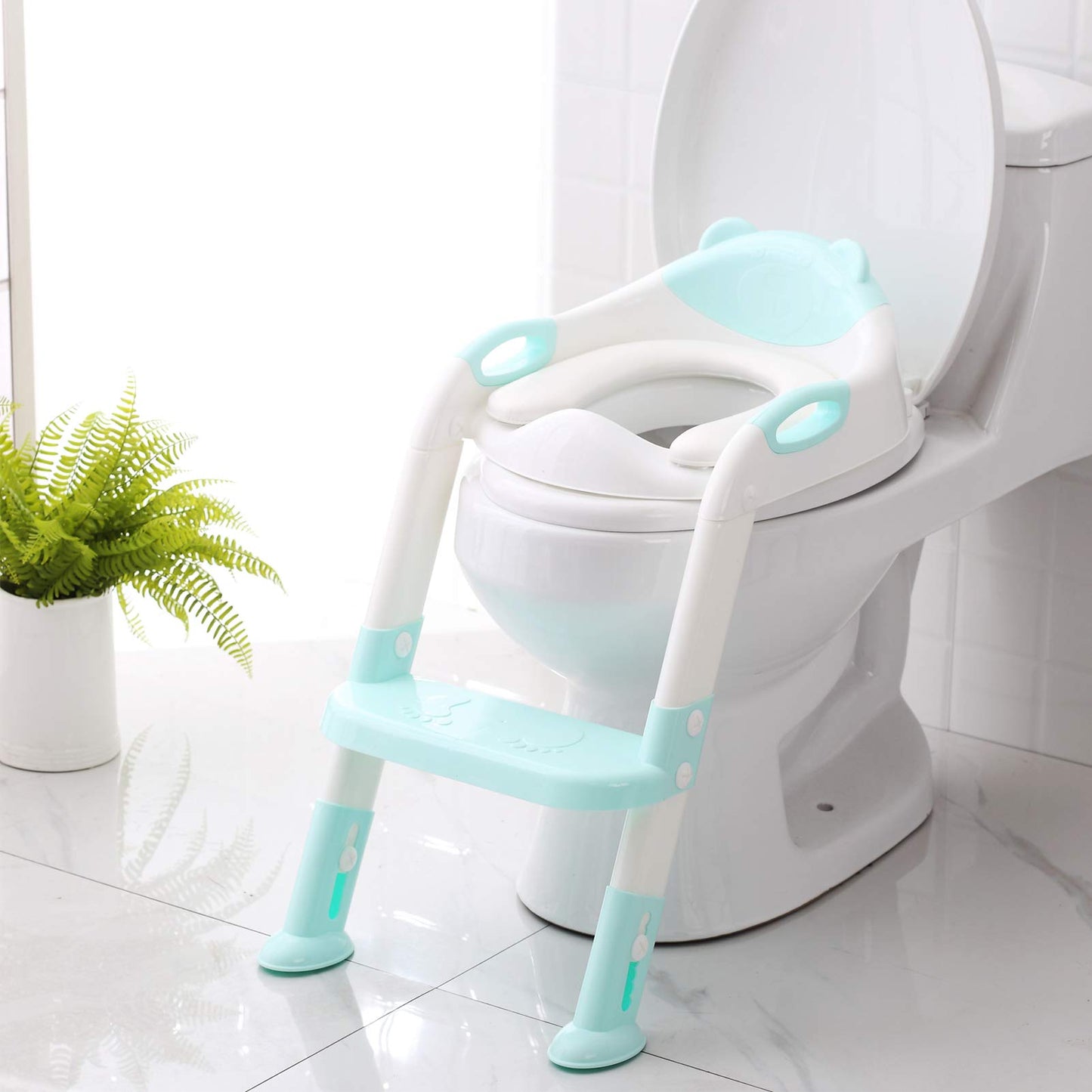 Toilet Potty Training Seat with Step Stool Ladder,SKYROKU Training Toilet for Kids Boys Girls Toddlers-Comfortable Safe Potty Seat with Anti-Slip Pads Ladder (Grey)