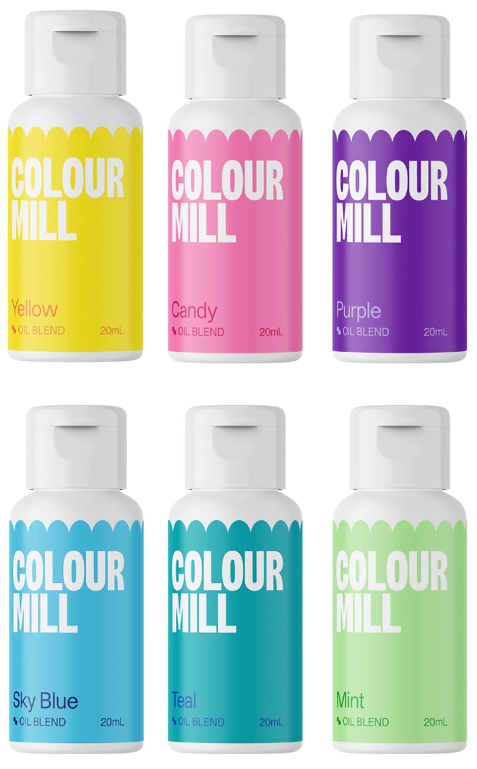 Colour Mill Oil-Based Food Coloring, 20 Milliliters Each of 6 Colors: Baby Blue, Navy, Royal, Sky Blue, Teal and Tiffany