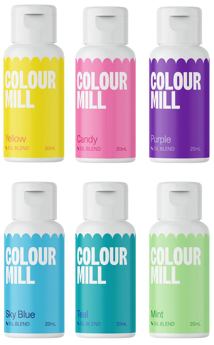 Colour Mill Oil-Based Food Coloring, 20 Milliliters Each of 6 Colors: Baby Blue, Navy, Royal, Sky Blue, Teal and Tiffany