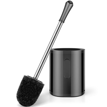 Compact Toilet Brush & Holder, Stainless Steel Handle, Space Saving for Storage, Deep Cleaning, Drip-Proof, Easy to Assemble, Nylon Bristles, White & Grey