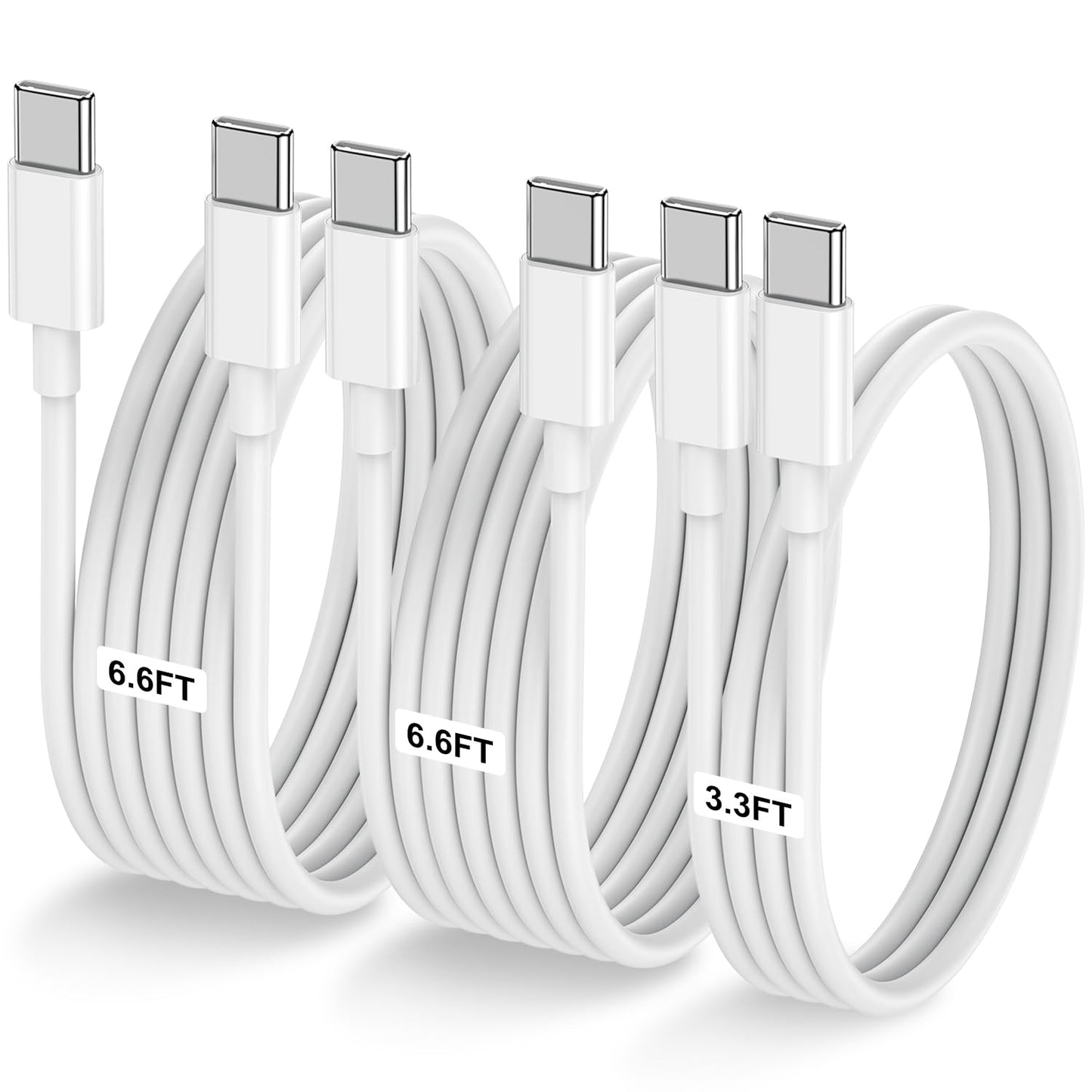 3-Pack [3.3FT+6.6FT+10FT] 60W USB C to USB C Cable, Type C to Type C Cable,Fast Charging Cable Compatible with iPhone 15/Plus/15 Pro/Pro Max，Samsung Galaxy S23 S22, iPad Pro, MacBook Air and More