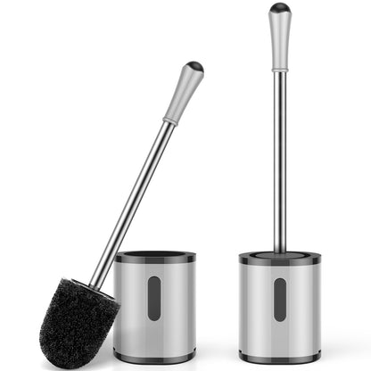 Compact Toilet Brush & Holder, Stainless Steel Handle, Space Saving for Storage, Deep Cleaning, Drip-Proof, Easy to Assemble, Nylon Bristles, White & Grey