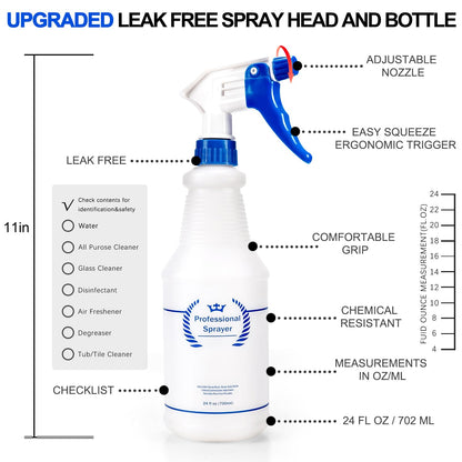 Plastic Spray Bottle, Empty Spray Bottles (2 Pack 24 Oz), All-Purpose Sprayer for Cleaning Solutions, Bleach Spray, Planting, BBQ, Mist & Stream Water Spraying Bottle with Adjustable Nozzle