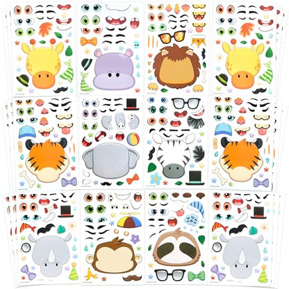 JOYIN 36 PCS 9.8”x6.7" Make a face Stickers for kids, Make Your Own Dinosaur Fantasy Animal Mix and Match Sticker Sheets Kids Crafts Party Favors Goodie Bags Stuffers for Kids