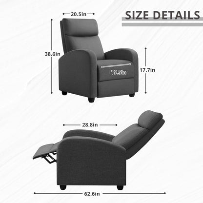 JUMMICO Recliner Chair Adjustable Home Theater Single Recliner Sofa Furniture with Thick Seat Cushion and Backrest Modern Living Room Recliners (Fabric, Aurora Grey)