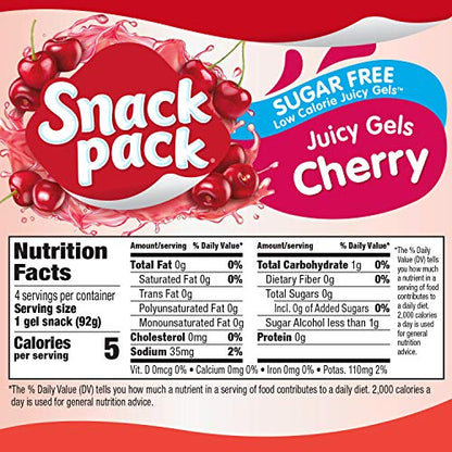 Snack Pack Sugar Free Cherry Flavored Juicy Gels, 4 Count Snack Cups