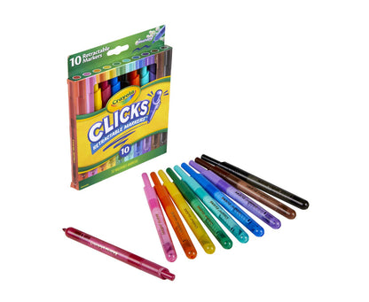 Crayola Clicks Retractable Tip Markers (10ct), Washable Art Marker Set, Coloring Markers for Kids, Back to School Supplies, 3+