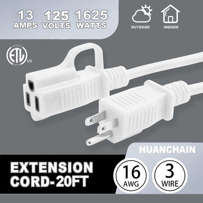 HUANCHAIN Indoor Outdoor Black Extension Cord 25 ft Waterproof, 16/3 Gauge Flexible Cold-Resistant Appliance Cord Outside, 13A 1625W 16AWG SJTW, 3 Prong Heavy Duty Electric Cord, ETL