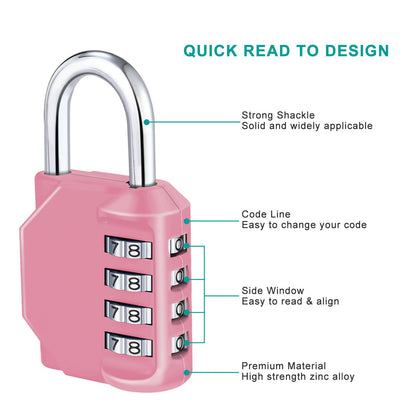 ZHEGE Combination Lock, 4 Digit Combination Padlock Outdoor, School Lock, Gym Lock (Pink)