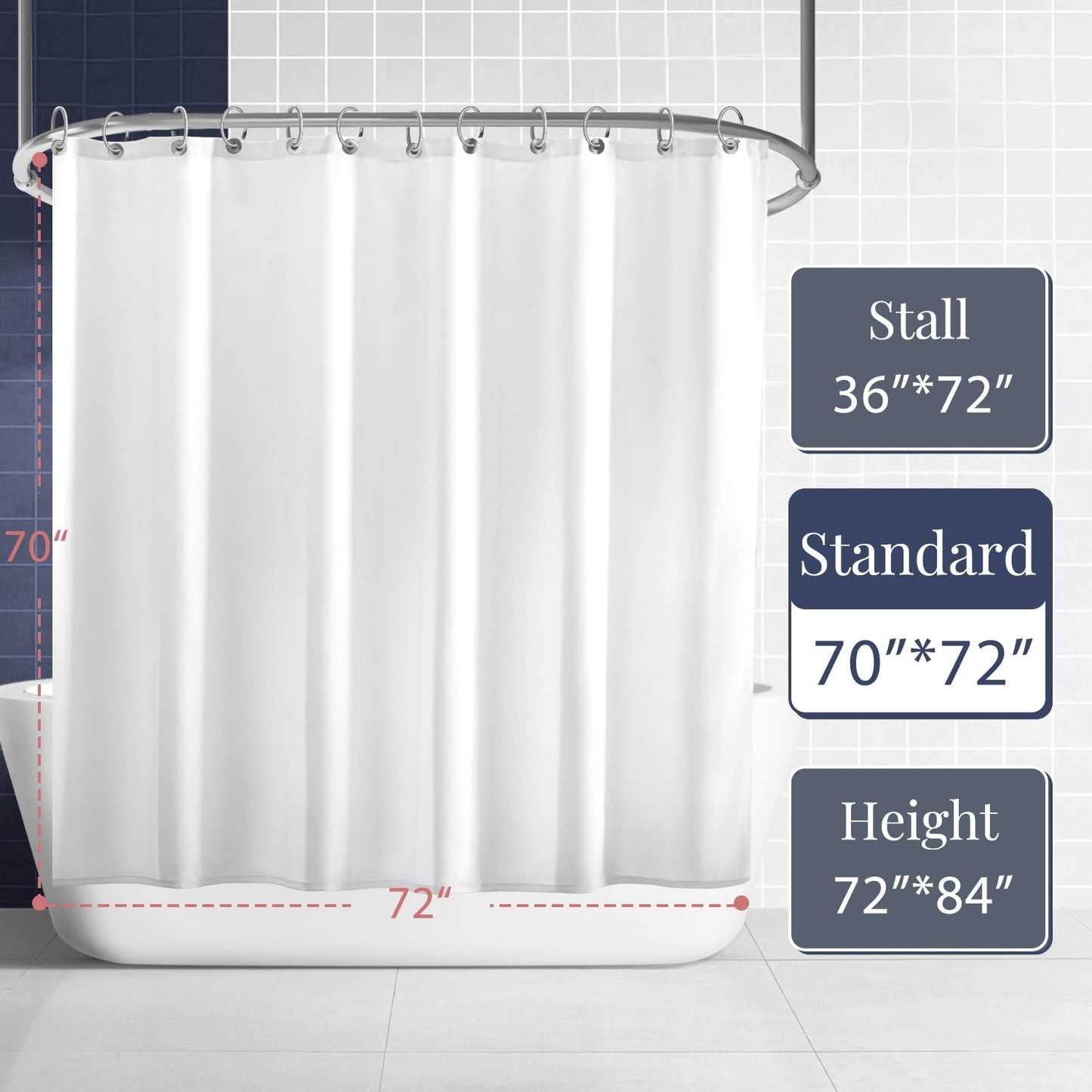 8G Heavy Duty Clear Shower Curtain Liner - 72" x 72" Weighted Shower Liner for Bathroom (8G Clear, 1PCS)