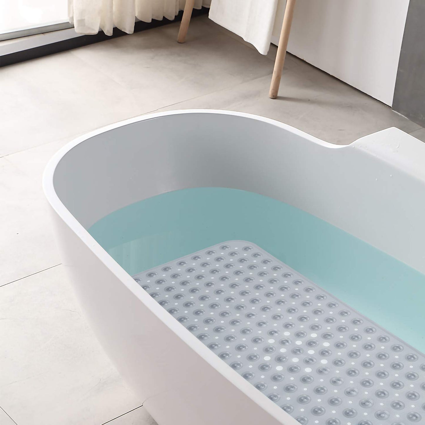 YINENN Bath Tub Shower Safety Mat 40 x 16 Inch Non-Slip and Extra Large, Bathtub Mat with Suction Cups, Machine Washable Bathroom Mats with Drain Holes, Clear