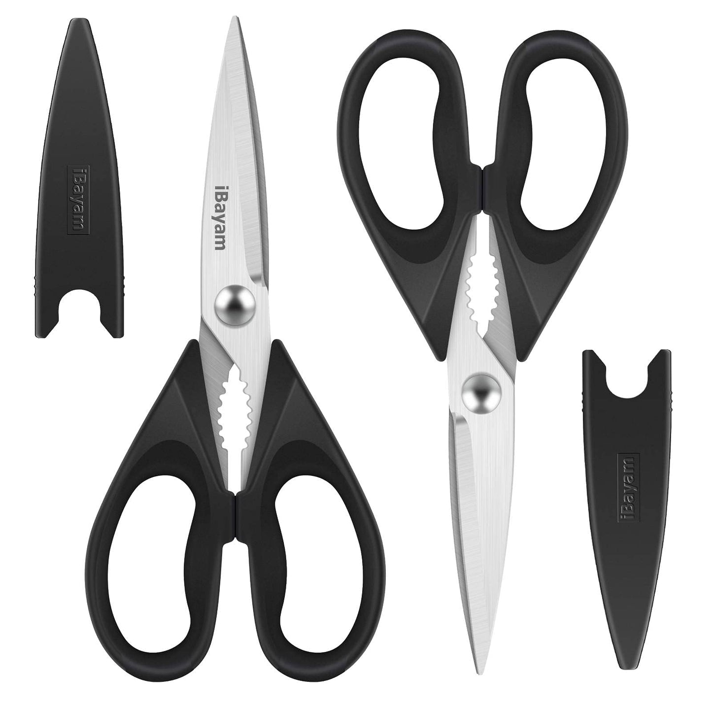 Kitchen Shears, iBayam Kitchen Scissors All Purpose Heavy Duty Meat Scissors Poultry Shears, Dishwasher Safe Food Cooking Scissors Stainless Steel Utility Scissors, 2-Pack, Black, Aqua Sky