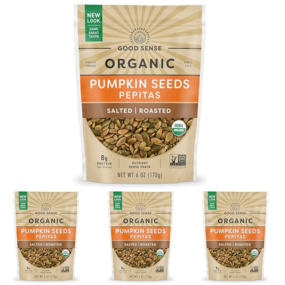 Good Sense Roasted & Salted Organic Pumpkin Seeds (Pepitas), Non-GMO & All Natural, 6 Ounce Resealable Bag