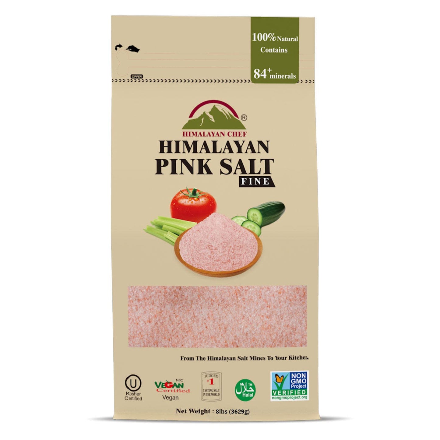 Himalayan Chef Pink Himalayan Salt, Fine Grain - 1 lbs (1 Pound Bag)