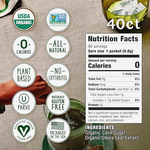 Stevia In The Raw Organic Stevia Sweetener Packets, 300 Ct, Zero Calorie Stevia Sugar Substitute Packets, No Erythritol or Artificial Flavors, USDA Organic, Non-GMO Project Verified, Vegan