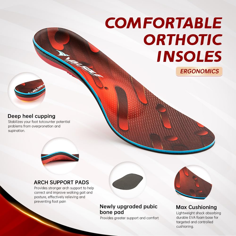 VALSOLE Heavy Duty 220+lbs Orthotic Inserts for Plantar Fasciitis - Absorb Shock, Support High Arches and Flat Feet