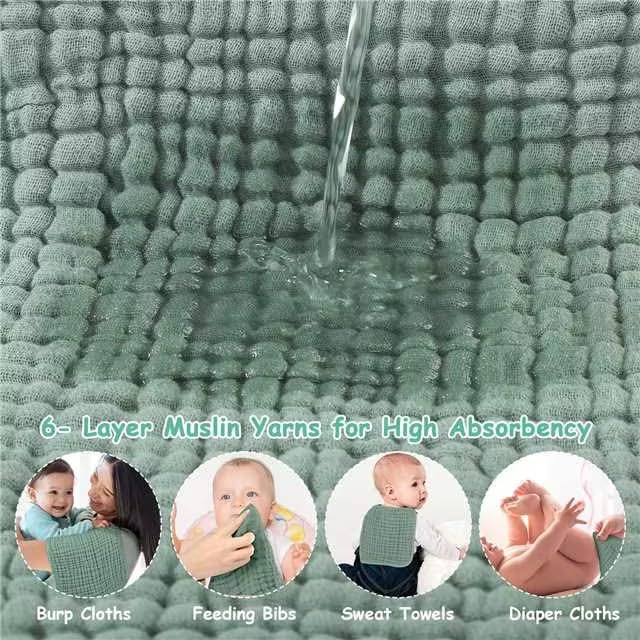 Looxii Muslin Burp Cloths 100% Cotton Large 20''x10'' Extra Soft and Absorbent 6 Pack Baby Burping Cloth for Boys Girls (Dark Green)