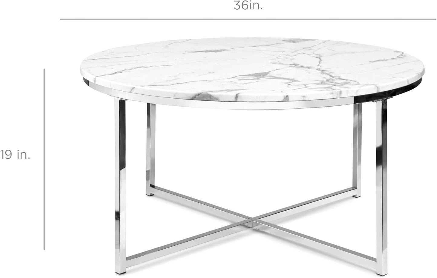 Best Choice Products 36in Faux Marble Accent Table, Modern, Large End Table Home Decor for Living Room, Dining Room, Tea, Coffee w/Metal Frame, Foot Caps, Designer - White/Chrome