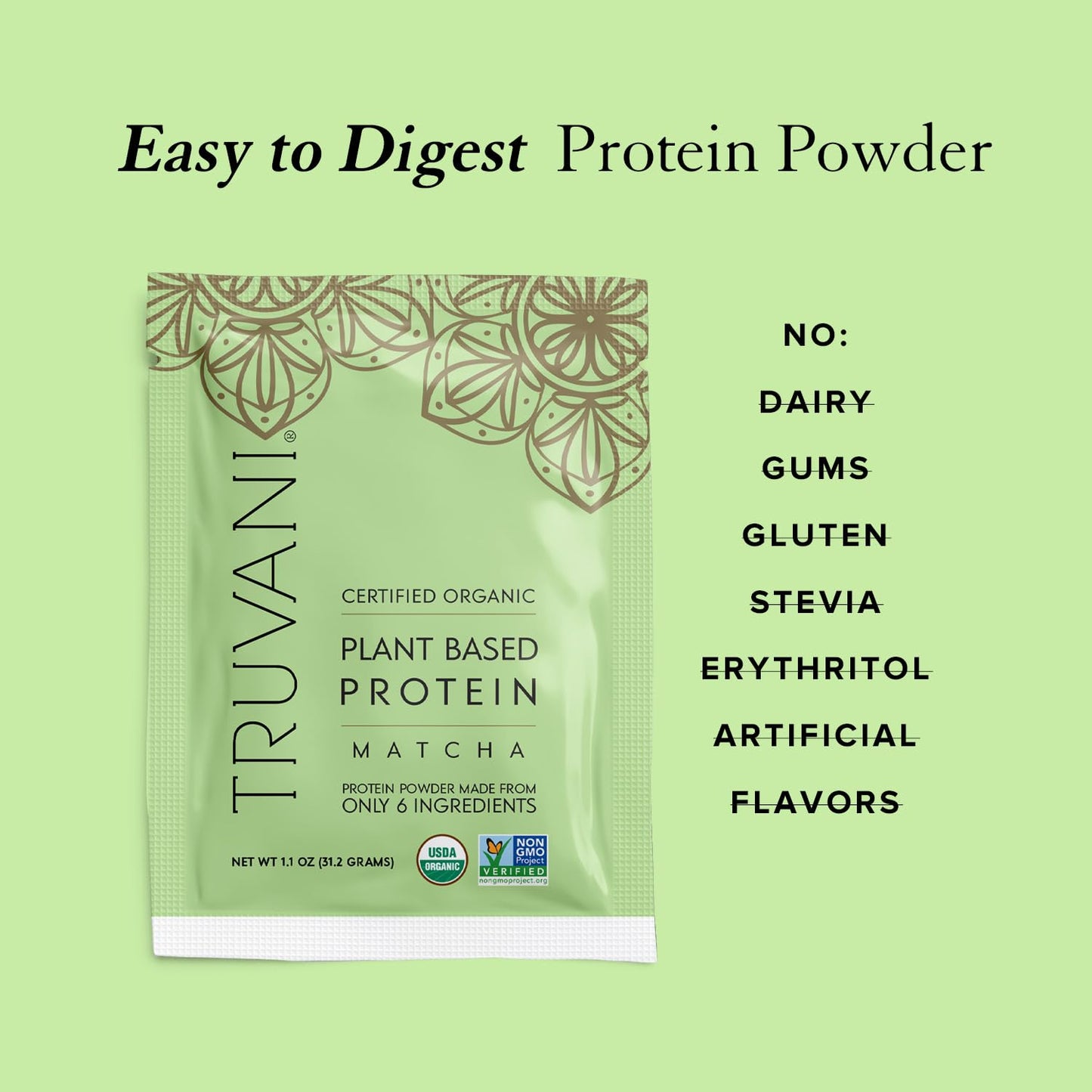 Truvani Vegan Pea Protein Powder | Banana Cinnamon | 20g Organic Plant Based Protein | 1 Serving | Keto | Gluten & Dairy Free | Low Carb | No Added Sugar