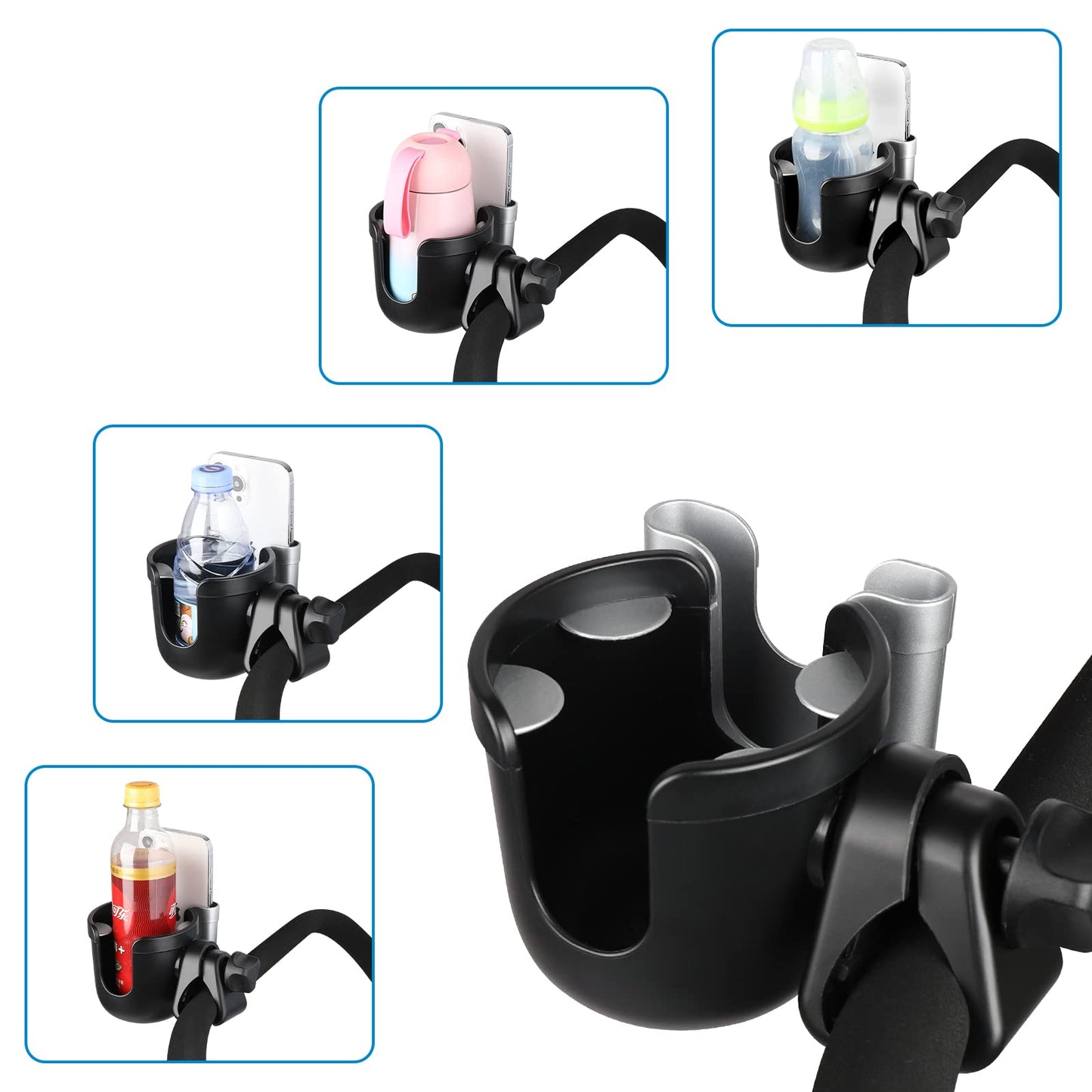 Accmor Stroller Cup Holder with Phone Holder, Bike Cup Holder, Universal Cup Holder for Uppababy Nuna Doona Strollers, 2-in-1 Cup Phone Holder for Stroller, Bike, Wheelchair, Walker, Scooter