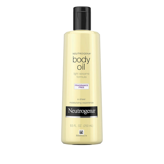 Neutrogena Fragrance-Free Body Oil Light Sesame Formula, Dry Skin Moisturizer & Hydrating Body Massage Oil, for Radiant & Healthy Glow, Nourishing After Shower & Bath Oil, 8.5 fl. oz