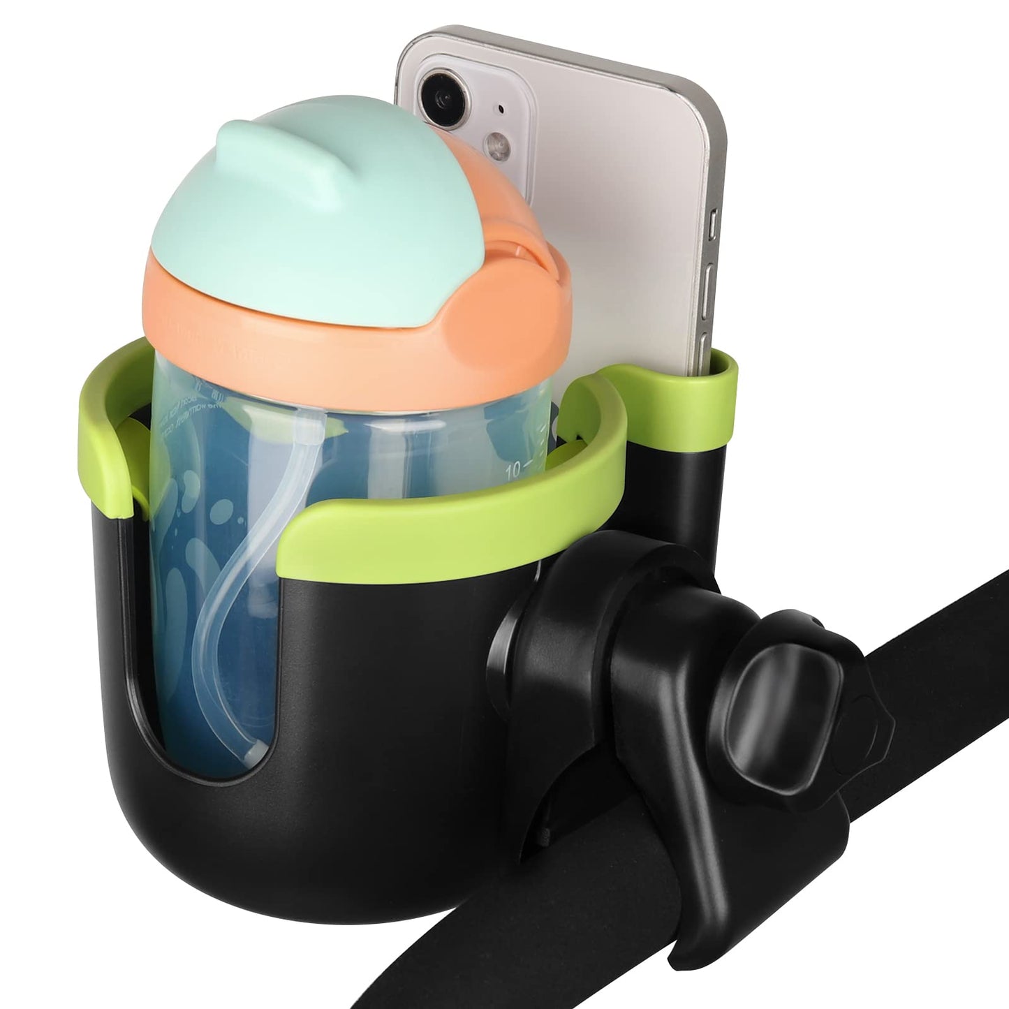 Accmor Stroller Cup Holder with Phone Holder, Bike Cup Holder, Universal Cup Holder for Uppababy Nuna Doona Strollers, 2-in-1 Cup Phone Holder for Stroller, Bike, Wheelchair, Walker, Scooter