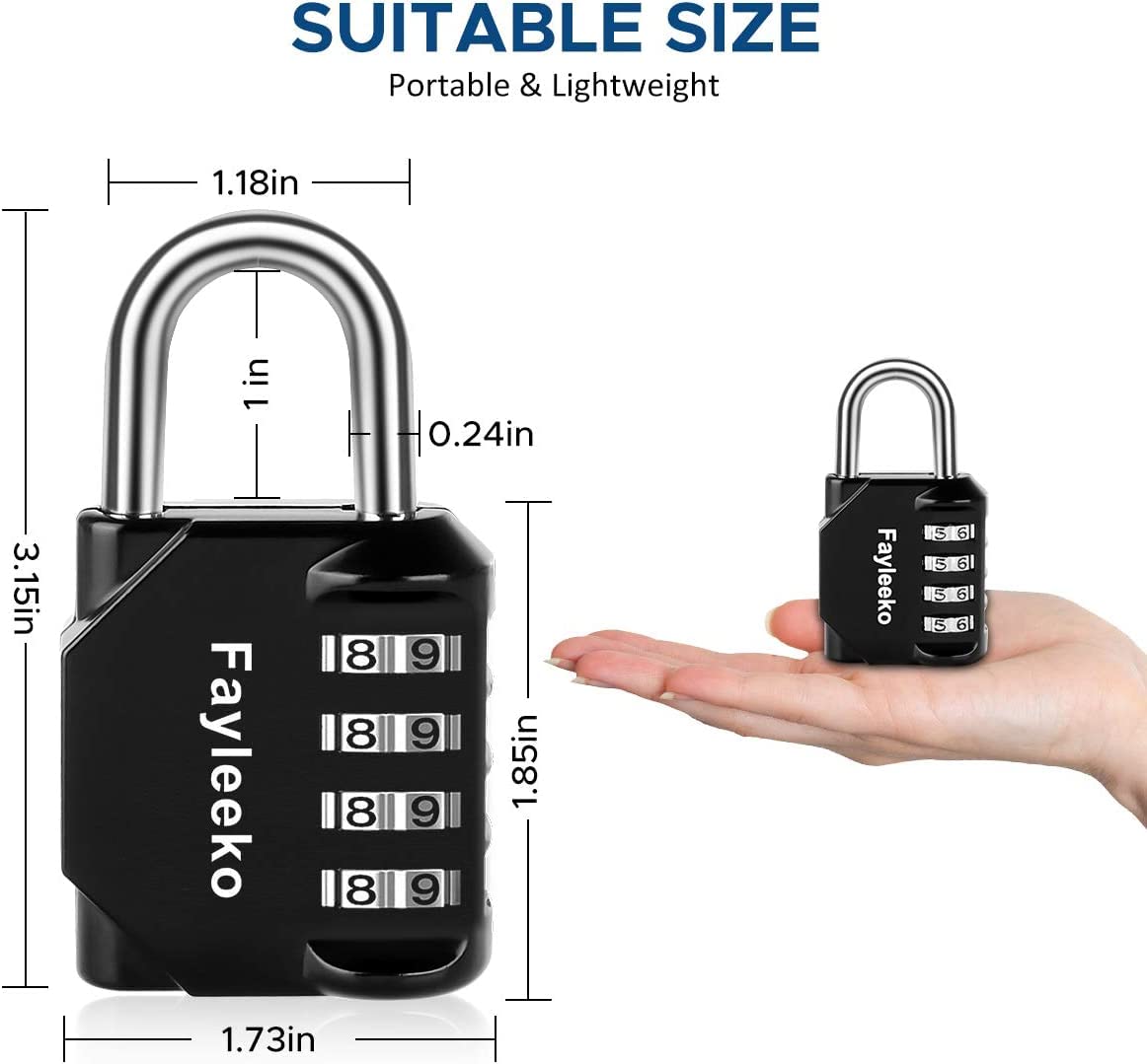 Fayleeko Combination Lock, 4 Digit Padlock for School Gym Sports Locker, Fence, Toolbox, Case, Hasp Cabinet Storage (2 Pack, Black)