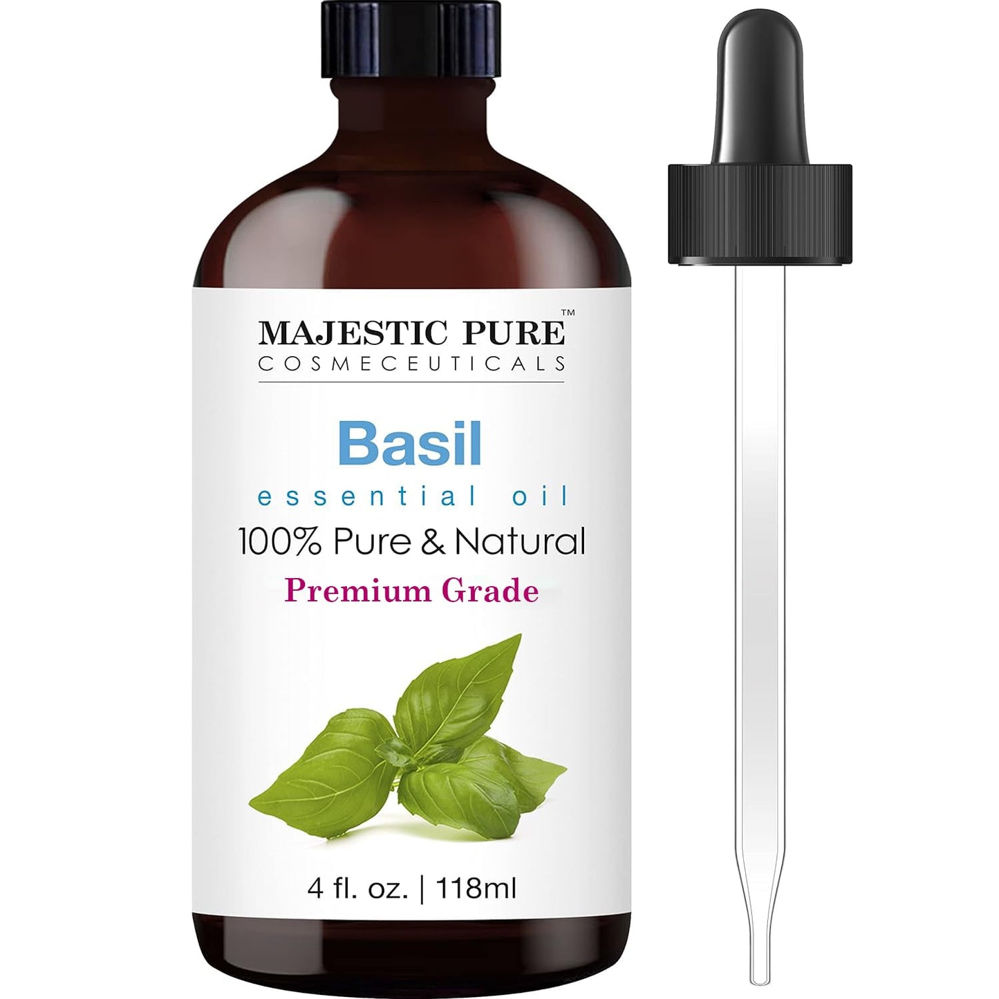 MAJESTIC PURE Basil Essential Oil, Premium Grade, Pure and Natural Premium Quality Oil, 4 Fl Oz