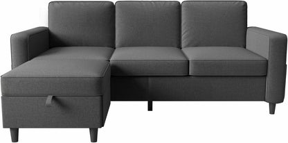 Sectional Sofa Couches for Living Room - 78'' Dark Grey 3 Seat L-Shaped Couch with Storage Ottoman, Modern Linen Convertible Sectionals Sofas with Chaise for Apartment, Office, Small Space