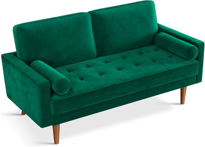 Vesgantti Loveseat Sofa, 58" Green Velvet Couch Small Couch Love Seat Sofa with Tufted Seat, Mid Century Modern Couch for Living Room, Bedroom, Office, Apartment (58 Inch, Green)