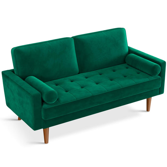 Vesgantti Loveseat Sofa, 58" Green Velvet Couch Small Couch Love Seat Sofa with Tufted Seat, Mid Century Modern Couch for Living Room, Bedroom, Office, Apartment (58 Inch, Green)