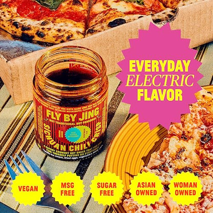 FLYBYJING Sichuan Chili Crisp - Premium Spicy Savory All-Natural Vegan Chili Oil - Crunchy Hot Sauce, Good on Everything, Sugar Free - 6oz (Pack of 1)