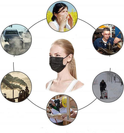 NNPCBT 100PCS 3 Ply Black Disposable Face Mask Filter Protection Face Masks