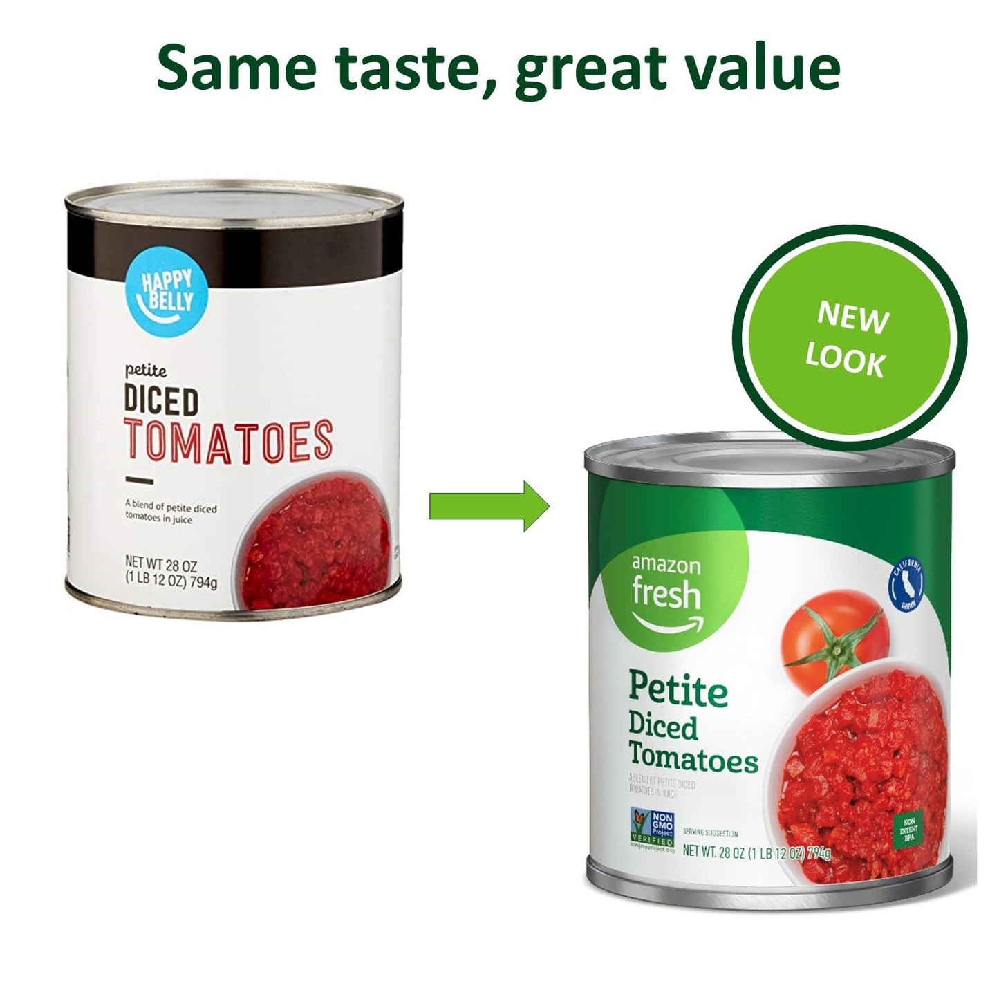 Amazon Fresh, Petite Diced Canned Tomatoes, 14.5 Oz (Previously Happy Belly, Packaging May Vary)