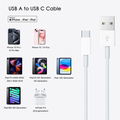 iPhone 15 Car Carplay Cable, USB A to USB C Cable for iPhone 15, 15 Pro Max, 15 Plus, iPad 10th Gen, iPad Pro 12.9/11, iPad Air 5th/ 4th Gen,Mini 6th Gen Charger Cord, Car Charging Cable (3.3ft White)