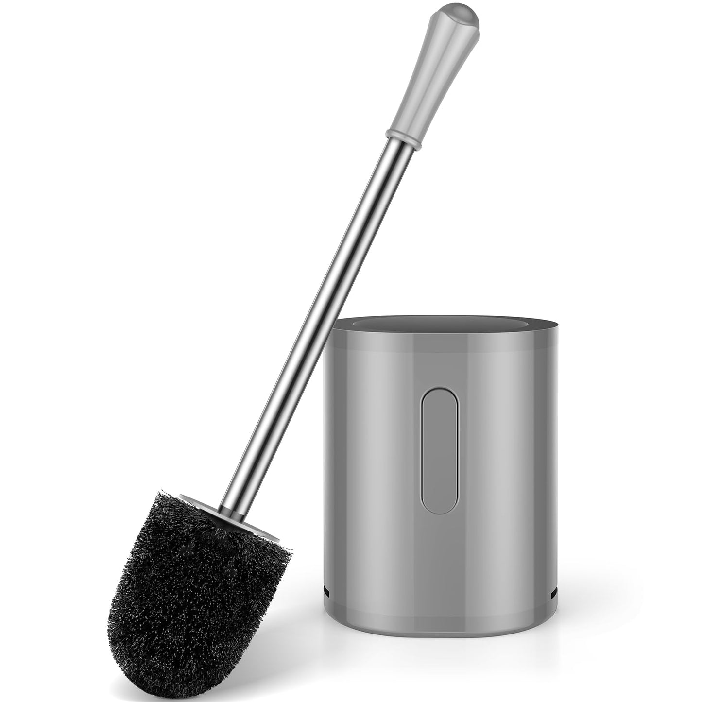 Compact Toilet Brush & Holder, Stainless Steel Handle, Space Saving for Storage, Deep Cleaning, Drip-Proof, Easy to Assemble, Nylon Bristles, White & Grey