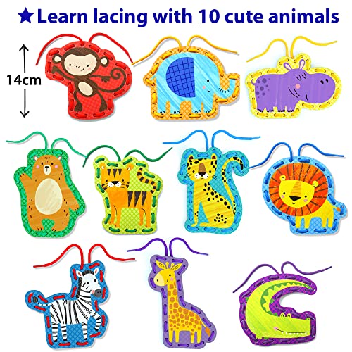 KRAFUN Beginner Preschool Lacing Card Kit for Kids Arts & Crafts, 5 Easy Safari and Animal Lacing Projects, Lacing Cards for Toddlers, Fine Motor Skills Training Toys