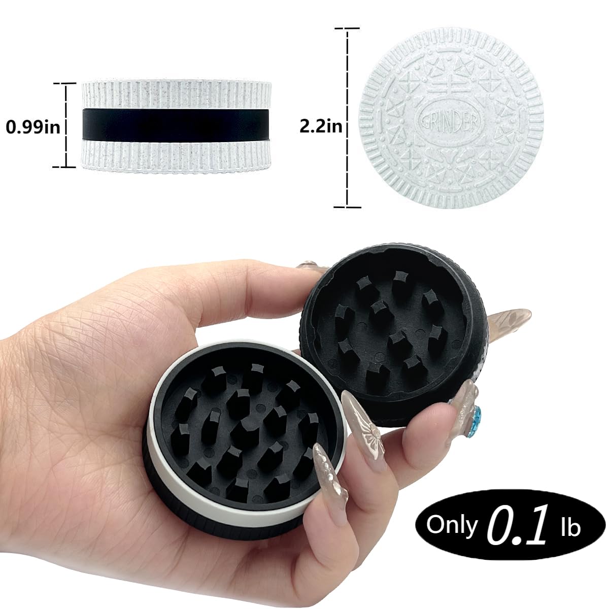 Grinder,2.2 Inch Stronger Grip Biscuit Shape Design Grinder (Single,Black)