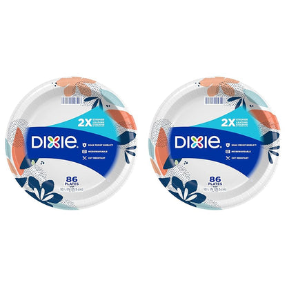 Dixie Large Paper Plates, 10 Inch, 86 Count, 2X Stronger*, Microwave-Safe, Soak-Proof, Cut Resistant, Disposable Plates For Everyday Breakfast, Lunch, & Dinner Meals