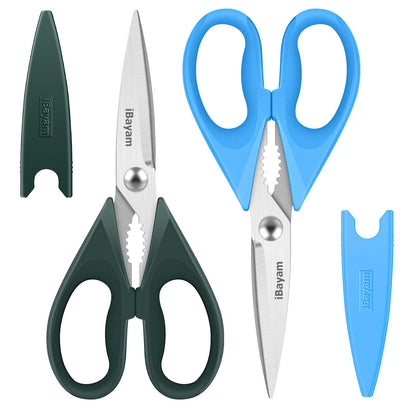 Kitchen Shears, iBayam Kitchen Scissors All Purpose Heavy Duty Meat Scissors Poultry Shears, Dishwasher Safe Food Cooking Scissors Stainless Steel Utility Scissors, 2-Pack, Black, Aqua Sky