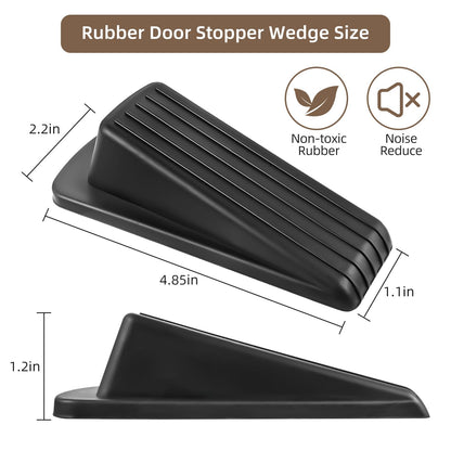 Door Stoppers for Bottom of Door on Floor, Premium Rubber Door Stopper Wedge, Floor Sturdy Stackable Door Stops for Carpet Heavy Duty Door, Door Gaps (Black, 2 Pack)