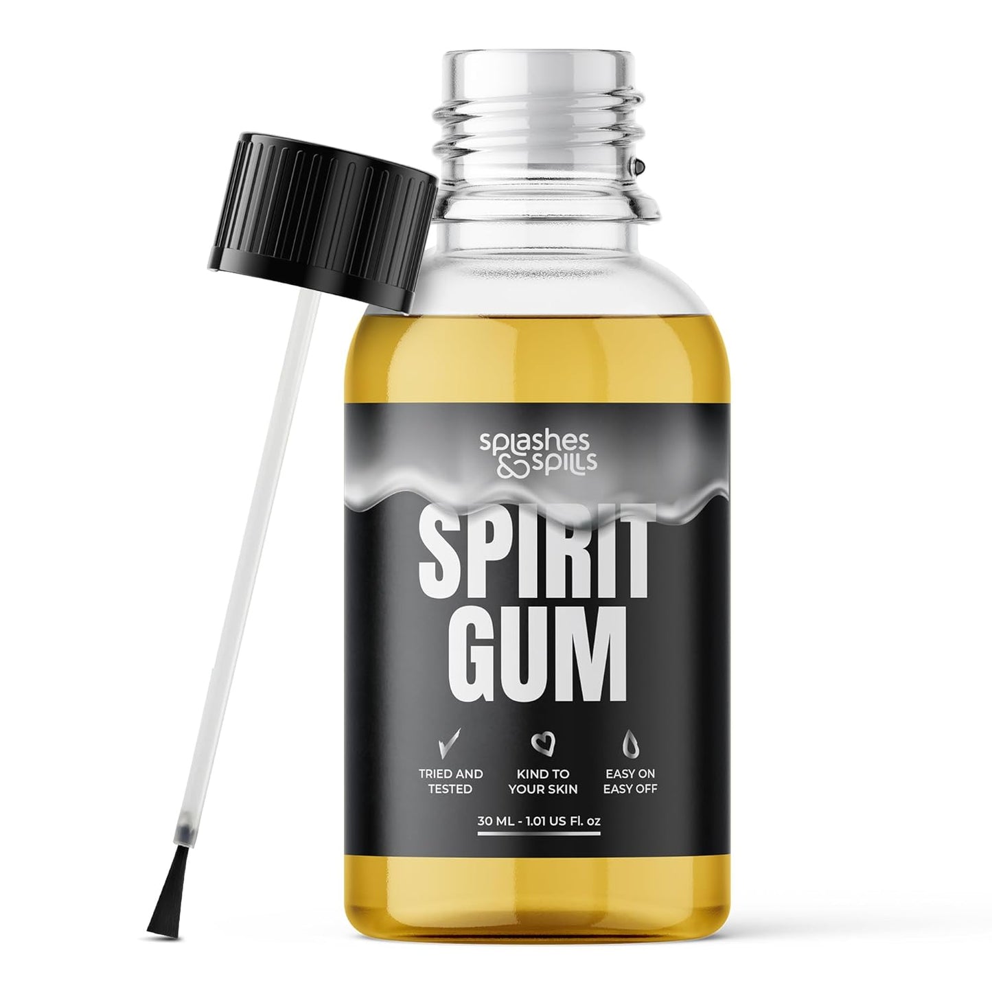 Professional Grade Spirit Gum Adhesive for Face - SFX Face Makeup Glue for Halloween, Cosplay, and More - Cruelty-Free Vegan-Friendly Face Glue for Costume - Splashes & Spills (30ml)