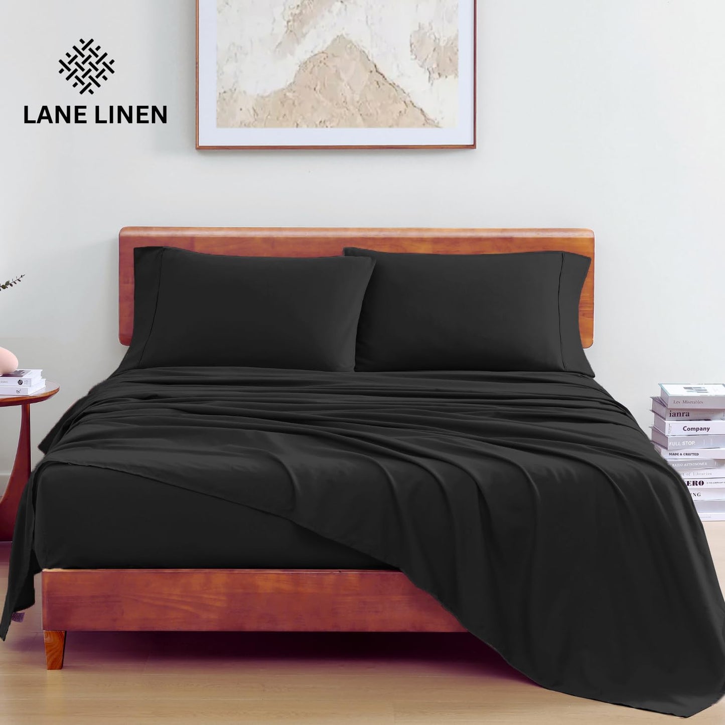 LANE LINEN 100% Organic Cotton Queen Sheet Set, 4Pc Cotton Sheets Queen Size Bed set, Soft & Breathable Percale Weave, Deep Pocket Queen Sheets, Hotel-Quality Bed Sheets Queen Size - White Bed Sheets