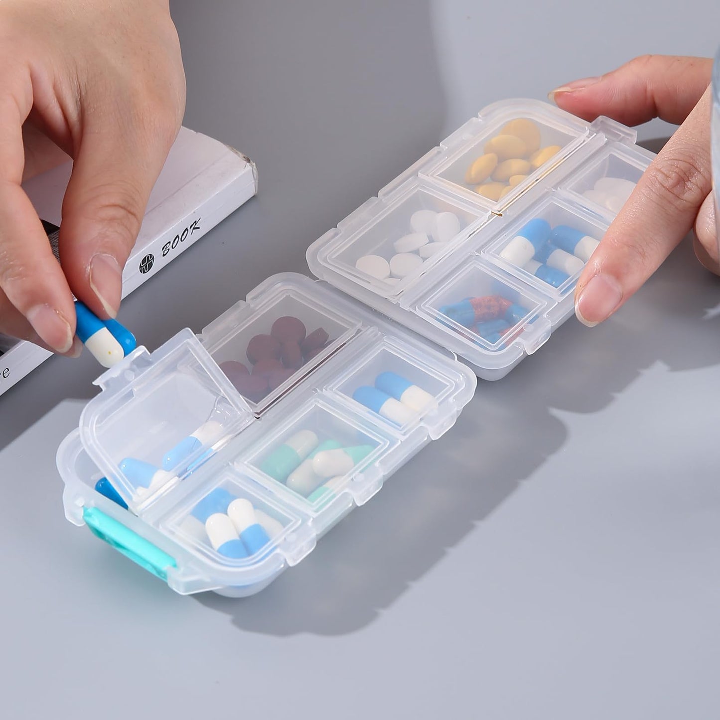 1Pack Travel Pill Organizer - 10 Compartments Pill Case, Compact and Portable Pill Box, Perfect for On-The-Go Storage, Pill Holder for Purse Gray